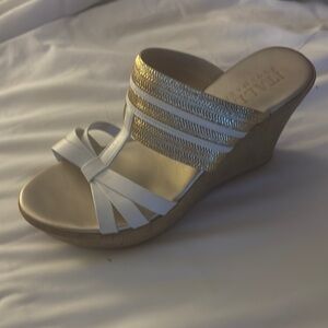 Italian Shoemakers White and Gold Wedge Sandals
